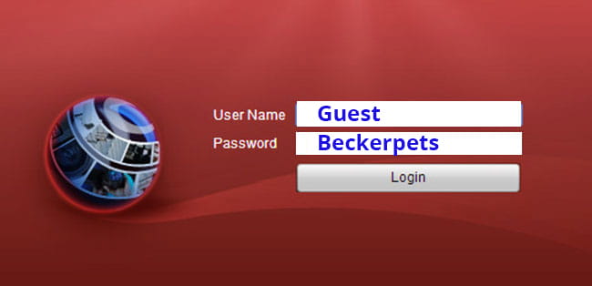 Screen capture illustrating login screen for the pet cam.